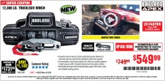 Harbor Freight Coupon BADLAND APEX 12,000 LB. TRUCK/SUV WINCH Lot No. 56385 Expired: 6/30/20 - $549.99