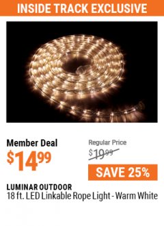 Harbor Freight ITC Coupon LUMINAR OUTDOOR 18 FT. PLUG IN ROPE LIGHT Lot No. 56423 Expired: 5/31/21 - $14.99