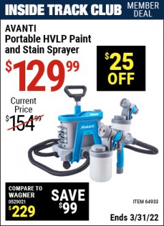 Harbor Freight ITC Coupon AVANTI HVLP PORTABLE PAINT SPRAYER Lot No. 64933 Expired: 3/31/22 - $129.99