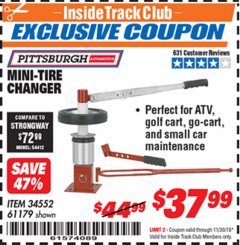 Harbor Freight ITC Coupon MINI-TIRE CHANGER Lot No. 34552/61179 Expired: 11/30/19 - $37.99