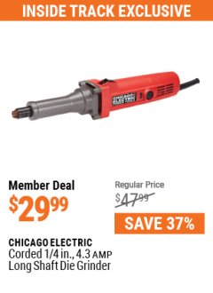 Harbor Freight ITC Coupon 1/4", 4.3 AMP HEAVY DUTY LONG SHAFT DIE GRINDER Lot No. 60656/44141 Expired: 5/31/21 - $29.99