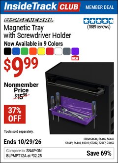 Harbor Freight ITC Coupon U.S. GENERAL MAGNETIC TRAY WITH SCREWDRIVER HOLDER Lot No. 56446/56447/56448/56449/57282/64644/69319 Valid Thru: 10/29/26 - $9.99