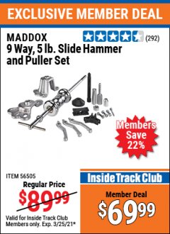 Harbor Freight ITC Coupon MADDOX 9 WAY, 5 LB. SLIDE HAMMER PULLER SET Lot No. 56505, 63729 Expired: 3/25/21 - $69.99