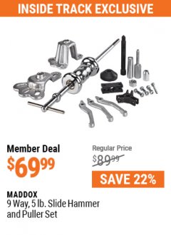 Harbor Freight ITC Coupon MADDOX 9 WAY, 5 LB. SLIDE HAMMER PULLER SET Lot No. 56505, 63729 Expired: 5/31/21 - $69.99