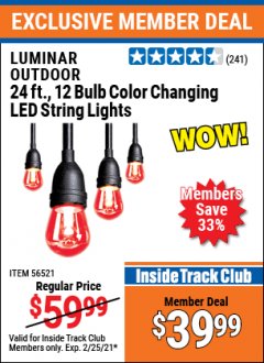 Harbor Freight ITC Coupon 24 FT., 12 BULB COLOR CHANGING LED OUTDOOR LINKABLE STRING LIGHTS Lot No. 56521 Expired: 2/25/21 - $39.99