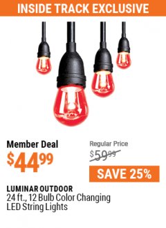 Harbor Freight ITC Coupon 24 FT., 12 BULB COLOR CHANGING LED OUTDOOR LINKABLE STRING LIGHTS Lot No. 56521 Expired: 5/31/21 - $44.99