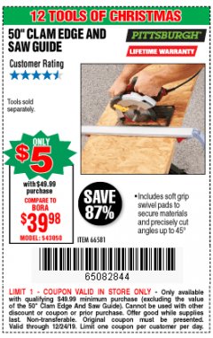 Harbor Freight Coupon 50 CLAMP EDGE AND SAW GUIDE Lot No. 56363, 66581 Expired: 12/24/19 - $5