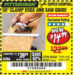 Harbor Freight Coupon 50 CLAMP EDGE AND SAW GUIDE Lot No. 56363, 66581 Expired: 3/7/20 - $14.99
