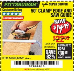 Harbor Freight Coupon 50 CLAMP EDGE AND SAW GUIDE Lot No. 56363, 66581 Expired: 6/30/20 - $14.99