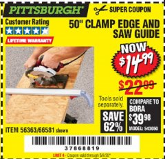 Harbor Freight Coupon 50 CLAMP EDGE AND SAW GUIDE Lot No. 56363/66581 Expired: 6/30/20 - $14.99