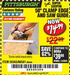 Harbor Freight Coupon 50 CLAMP EDGE AND SAW GUIDE Lot No. 56363, 66581 Expired: 6/21/20 - $14.99
