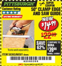 Harbor Freight Coupon 50 CLAMP EDGE AND SAW GUIDE Lot No. 56363/66581 Expired: 6/21/20 - $14.99