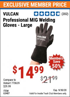 Harbor Freight ITC Coupon VULCAN PROFESSIONAL MIG WELDING GLOVES Lot No. 56678/63487/56679/63488 Expired: 9/30/20 - $14.99