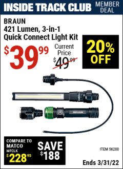 Harbor Freight ITC Coupon BRAUN 3-IN-1 QUICK CONNECT LIGHT KIT Lot No. 56200 Expired: 3/31/22 - $39.99