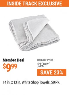 Harbor Freight ITC Coupon 14" X 13" WHITE SHOP TOWELS PACK OF 50 Lot No. 56325 Expired: 5/31/21 - $9.99
