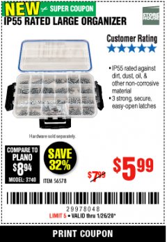 Harbor Freight Coupon STOREHOUSE/VOYAGER LARGE ORGANIZER IP55 RATED Lot No. 56578 Expired: 1/26/20 - $5.99