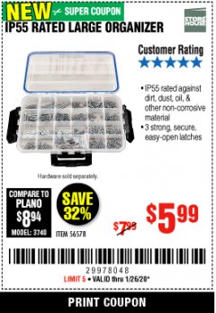 Harbor Freight Coupon STOREHOUSE LARGE WATER-RESISTANT STORAGE CONTAINER Lot No. 56578 Expired: 1/26/20 - $5.99