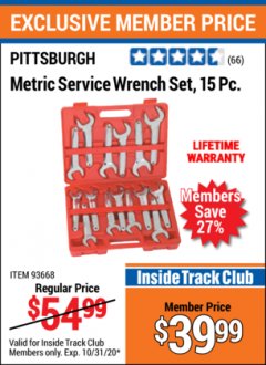 Harbor Freight ITC Coupon 15 PIECE SERVICE WRENCH SETS Lot No. 93667/93668 Expired: 10/31/20 - $39.99