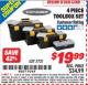 Harbor Freight ITC Coupon VOYAGER TOOLBOX SET, 4-PIECE Lot No. 3721 Expired: 9/30/15 - $19.99