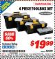 Harbor Freight ITC Coupon VOYAGER TOOLBOX SET, 4-PIECE Lot No. 3721 Expired: 4/30/16 - $19.99