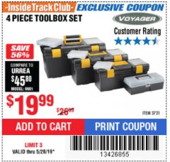 Harbor Freight ITC Coupon 4 PIECE TOOLBOX SET Lot No. 3721 Expired: 5/28/19 - $19.99