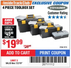 Harbor Freight ITC Coupon 4 PIECE TOOLBOX SET Lot No. 3721 Expired: 7/2/19 - $19.99