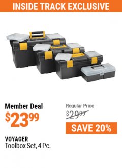 Harbor Freight Coupon 4 PIECE TOOLBOX SET Lot No. 3721 Expired: 7/1/21 - $23.99