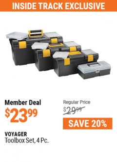 Harbor Freight Coupon VOYAGER TOOLBOX SET, 4-PIECE Lot No. 3721 Expired: 7/1/21 - $23.99
