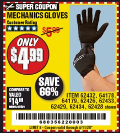 Harbor Freight Coupon MECHANICS GLOVES Lot No. 62434 Expired: 6/30/20 - $4.99