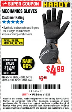 Harbor Freight Coupon MECHANICS GLOVES Lot No. 62434 Expired: 6/30/20 - $4.99