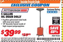 Harbor Freight ITC Coupon 5 GALLON OIL DRAIN DOLLY Lot No. 90582 Expired: 5/31/18 - $39.99