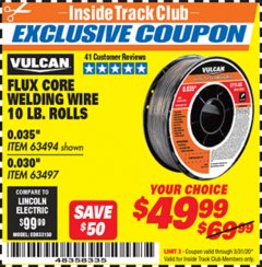 Harbor Freight ITC Coupon FLUX CORE WELDING WIRE 10 LB ROLL Lot No. 63494, 63497 Expired: 3/31/20 - $49.99
