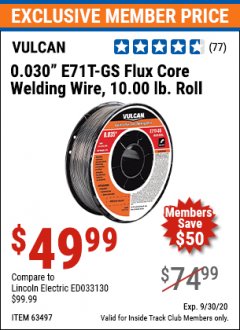 Harbor Freight ITC Coupon FLUX CORE WELDING WIRE 10 LB ROLL Lot No. 63494, 63497 Expired: 9/30/20 - $49.99