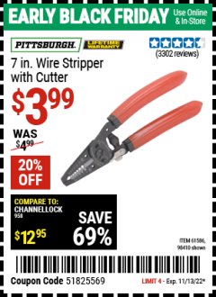 Harbor Freight Coupon 7" WIRE STRIPPER WITH CUTTER Lot No. 61586/61158/98410 Expired: 11/13/22 - $3.99