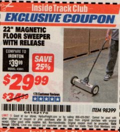 Harbor Freight ITC Coupon 22 IN. MAGNETIC FLOOR SWEEPER WITH RELEASE Lot No. 98399 Expired: 7/31/19 - $29.99
