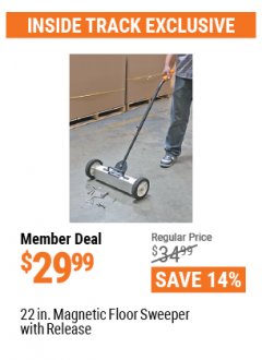 Harbor Freight ITC Coupon 22 IN. MAGNETIC FLOOR SWEEPER WITH RELEASE Lot No. 98399 Expired: 4/29/21 - $29.99