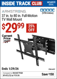 Harbor Freight ITC Coupon ARMSTRONG 37 IN. TO 80 IN. FULL-MOTION TV WALL MOUNT Lot No. 64357 Valid Thru: 1/29/26 - $29.99