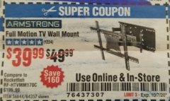 Harbor Freight Coupon FULL-MOTION TV WALL MOUNT Lot No. 56644/64357 Expired: 10/7/20 - $39.99