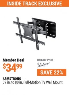 Harbor Freight Coupon FULL-MOTION TV WALL MOUNT Lot No. 56644/64357 Expired: 7/1/21 - $34.99