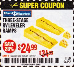 Harbor Freight Coupon THREE-STAGE RV LEVELER RAMPS Lot No. 56156 Expired: 1/31/20 - $24.99