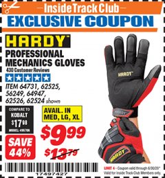 Harbor Freight ITC Coupon PROFESSIONAL MECHANICS GLOVES Lot No. 56249/62525/64731/62526/64947/62524 Expired: 6/30/20 - $9.99