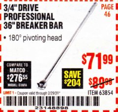 Harbor Freight Coupon ICON 3/4 IN. DRIVE PROFESSIONAL 36 IN. BREAKER BAR Lot No. 63854 Expired: 2/29/20 - $71.99