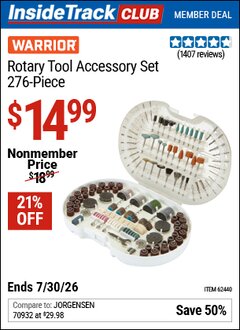 Harbor Freight ITC Coupon WARRIOR ROTARY TOOL ACCESSORY SET, 276-PIECE Lot No. 62440 Valid Thru: 7/30/26 - $14.99