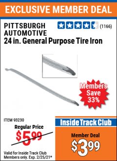 Harbor Freight ITC Coupon 24" GENERAL PURPOSE TIRE IRON Lot No. 61603/93230 Expired: 2/25/21 - $3.99