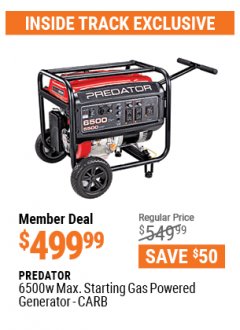 Harbor Freight ITC Coupon 6500 WATT MAX. STARTING GAS POWERED GENERATOR Lot No. 63967/64966/63965/63964 Expired: 4/29/21 - $499.99