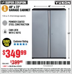 Harbor Freight Coupon YUKON 48X72 GARAGE CABINET Lot No. 64401 Expired: 2/23/20 - $349.99