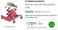 Harbor Freight Coupon PITTSBURGH 450 LB. TRANSMISSION JACK Lot No. 39178/61232 Expired: 6/30/20 - $79.99