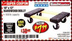 Harbor Freight Coupon HAUL MASTER 18" X 12" MOVER'S DOLLY Lot No. 60497/61899/63095/63096/63097/63098 Expired: 3/31/20 - $7.99