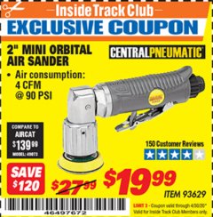 Harbor Freight ITC Coupon 2" ORBITAL AIR SANDER Lot No. 93629 Expired: 4/30/20 - $19.99