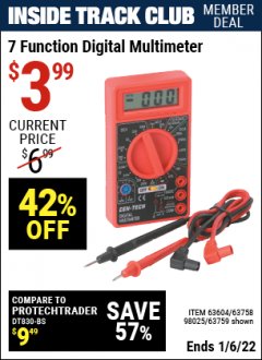 Harbor Freight ITC Coupon CEN-TECH 7 FUNCTION DIGITAL MULTIMETER Lot No. 30756/69096/63604/63759/63758/98025 Expired: 1/6/22 - $3.99
